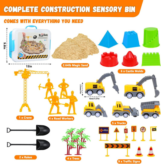 Dinosaur Sensory Bin with Lid, 2.64lbs Magic Sand, Dino Figures, Skeletons & Archaeology Tools, Sensory Sand Kit Dinosaur Toys for Kids 3 4 5 6 7+ Year Old Boy Toddler Birthday Gift Christmas