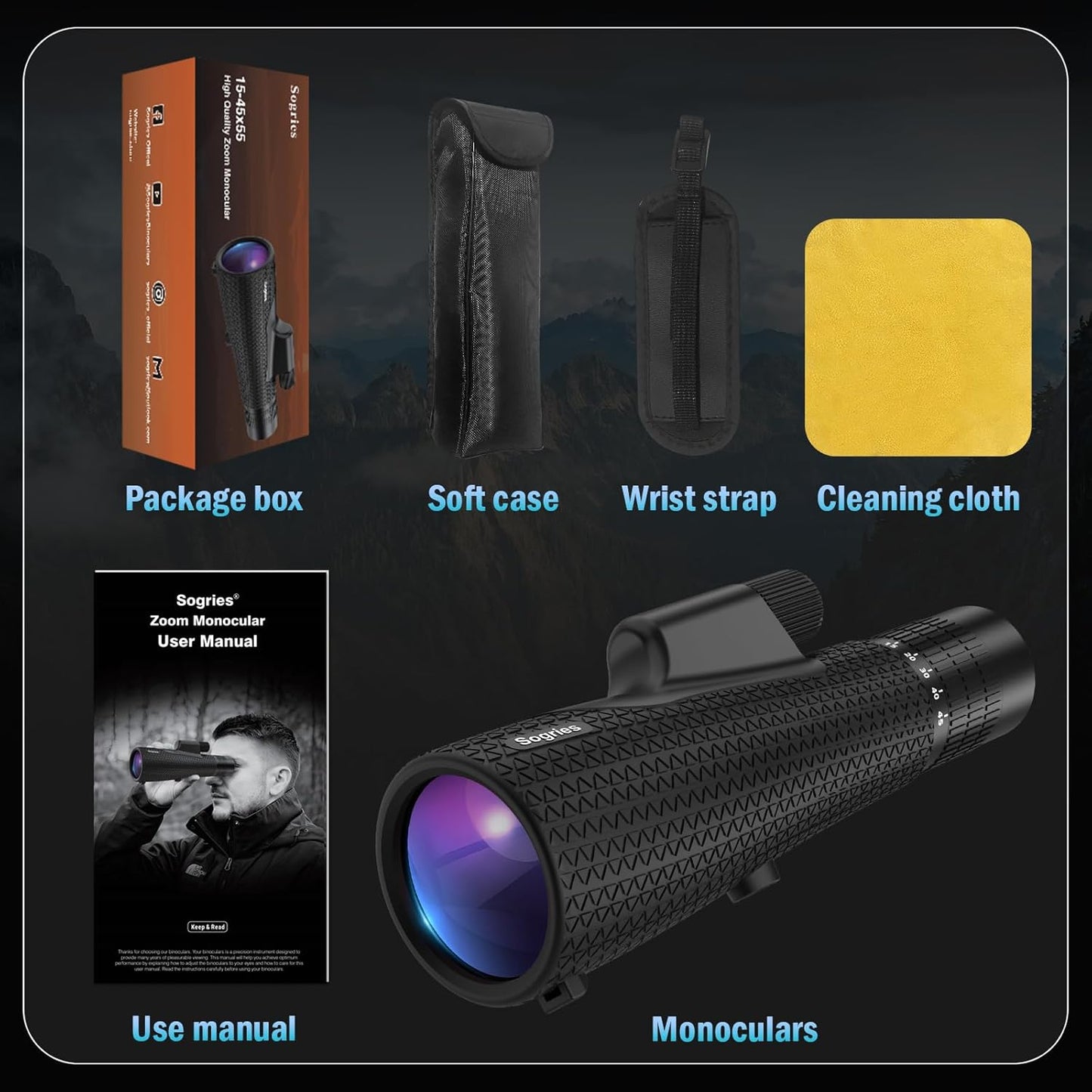 15×55 Monocular Telescope, HD High Powered with Tripod and Phone Adapter, BAK4 Prism, Waterproof & Fogproof, Lightweight for Bird Watching Hunting Hiking and Landscape Photography