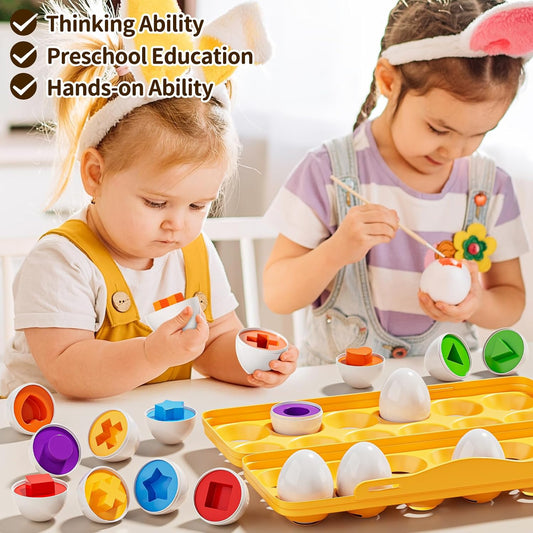 JUKUDAHU Matched Eggs Toddler Toys 1 2 3 4 Year Old - Shape Color Sorting Games, Kids Easter Eggs, Toddler Sensory Toys, Preschool Educational Boy Toy, Gifts for Baby 6-12 Months+