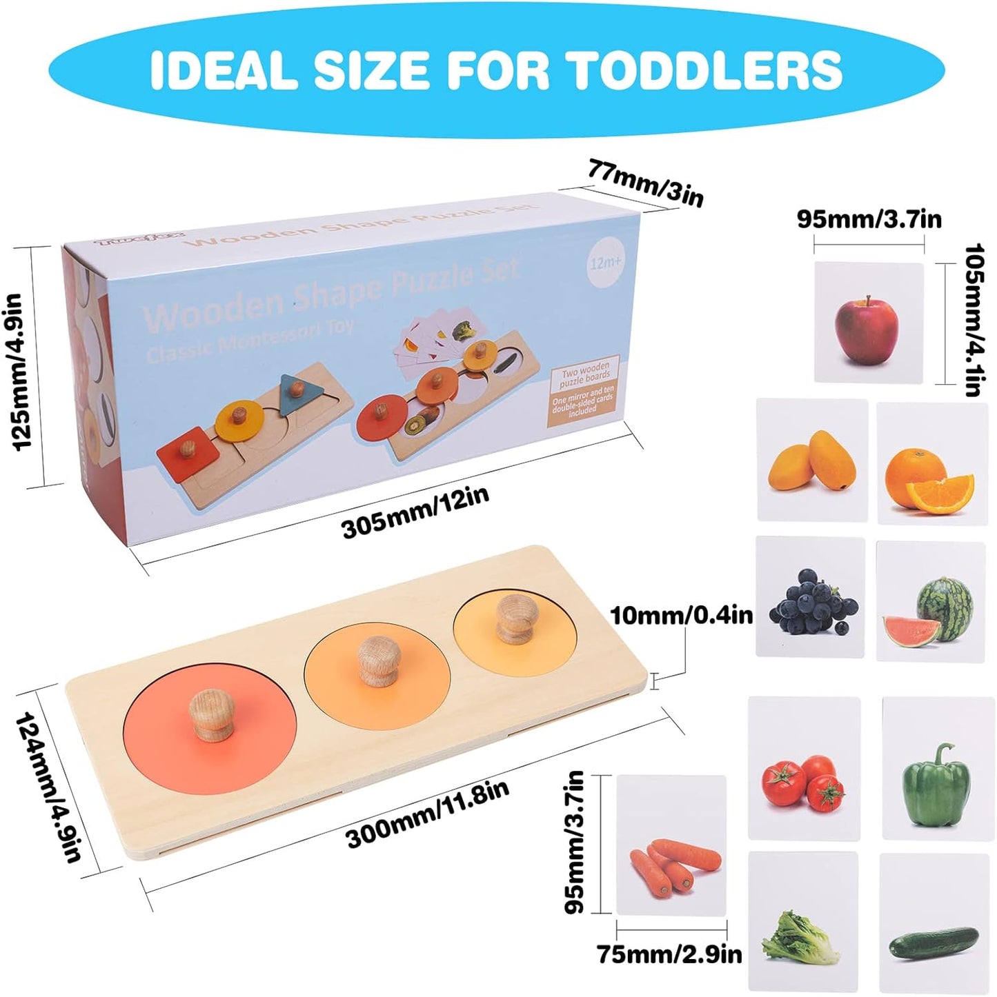 Twefex Baby Puzzles 12-18 Months - Montessori Multiple Shapes Knob Wooden Puzzles for Toddlers 1-3 - Peekaboo Photo Puzzle with Baby Mirror & 10 Real-Life Cards