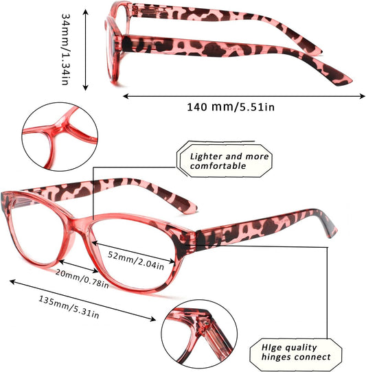 SIGVAN Ladies Cat Eye Reading Glasses 5 Pairs Blue Light Blocking Spring Hinge Fashion Pattern Print Readers for Women