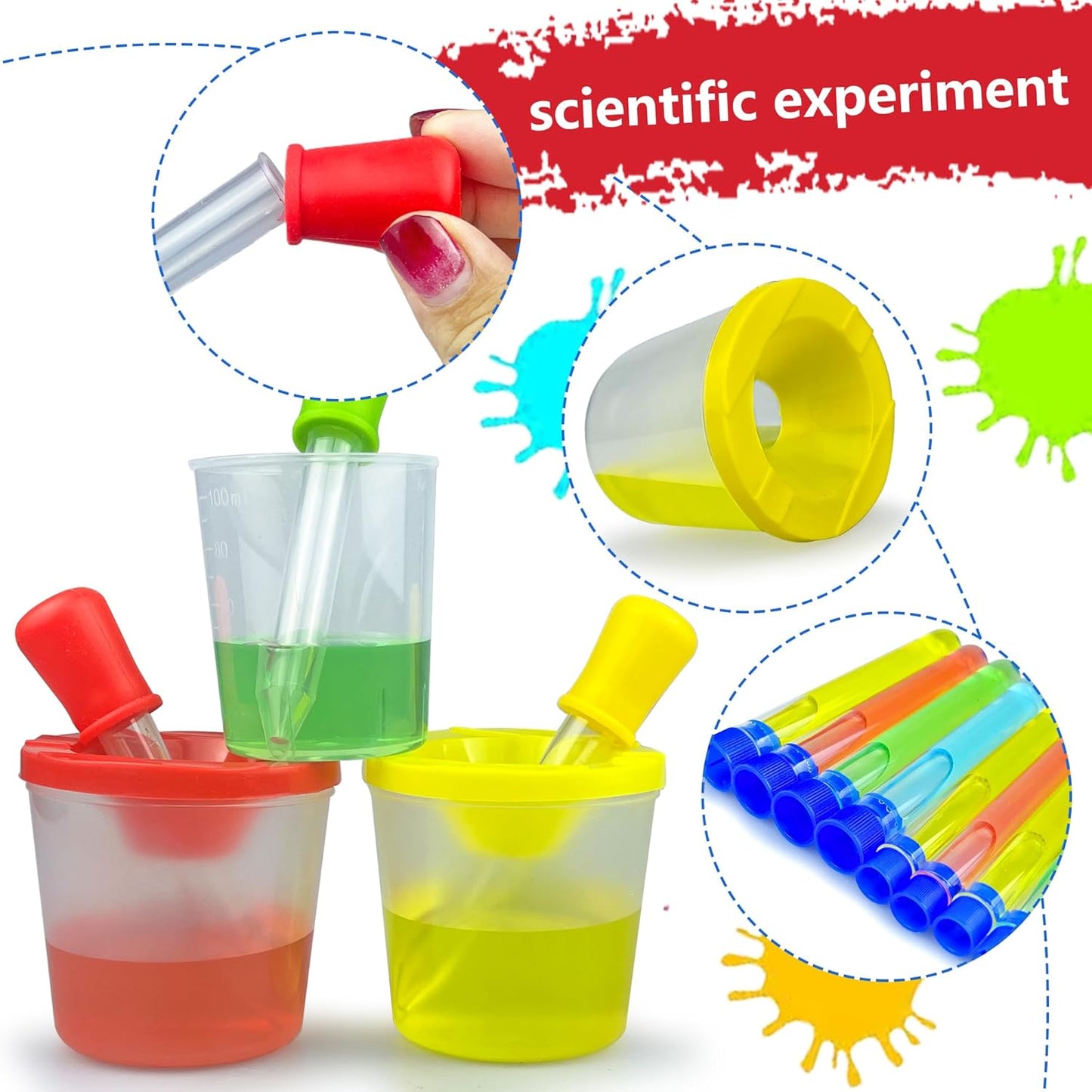 24PCS Educational Lab Science Experiments Early Learning Kit for Boys and Girls with Many Tools Droppers Plastic Test Tubes with Caps Lab Science Supplies Test