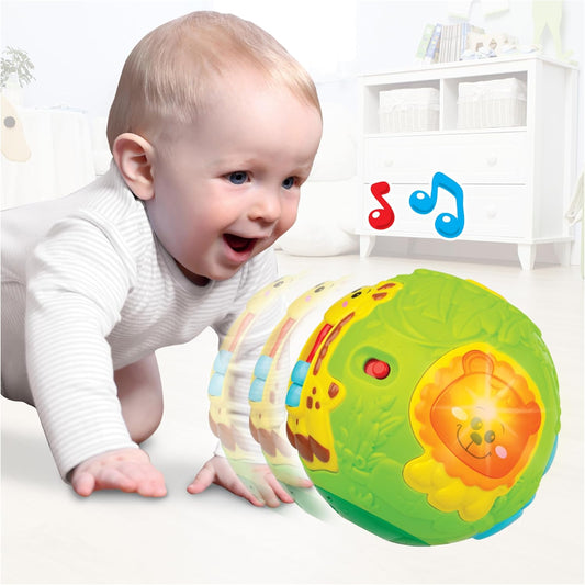 winfun Roll 'N Pop Jungle Activity Ball with Light-Up Lion, Pop-Up Monkey, Sliding Beads & Roller Ball – Interactive Sensory Toy for Babies, Promotes Fine Motor Skills, Coordination & Cognitive