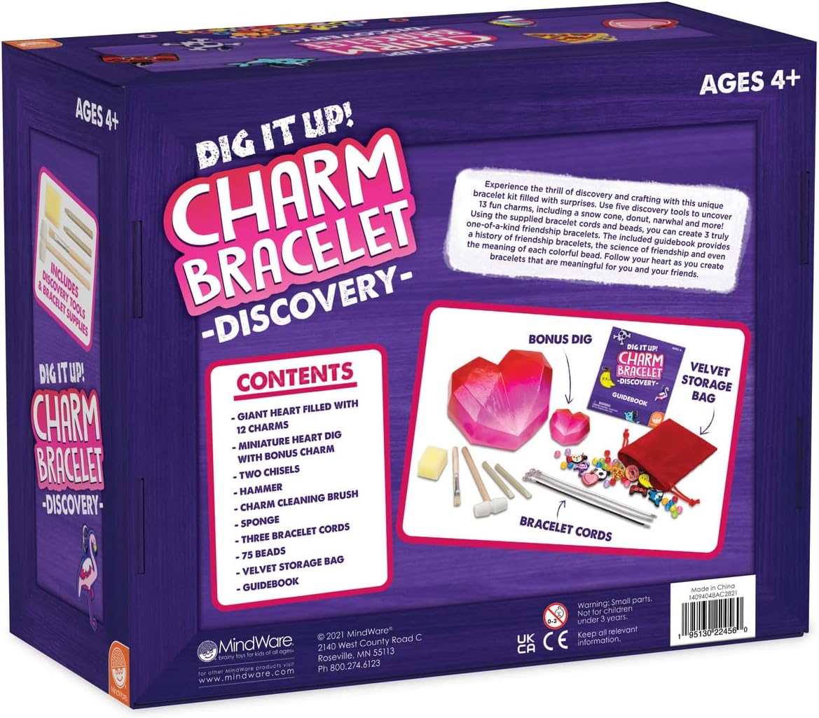 MindWare Dig It Up Charm Bracelet Discovery – STEM Excavation Kit for Kids to Dig and Design a Custom Charm Bracelet, Ages 4+
