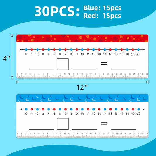 30 Packs Number Line Dry Erase Boards Cards, Double Sided Writable and Erasable Board, 0-20 on One Side & Blank Whiteboard on Other Side for Kids, Students, Classroom and Home - 12” x 4”