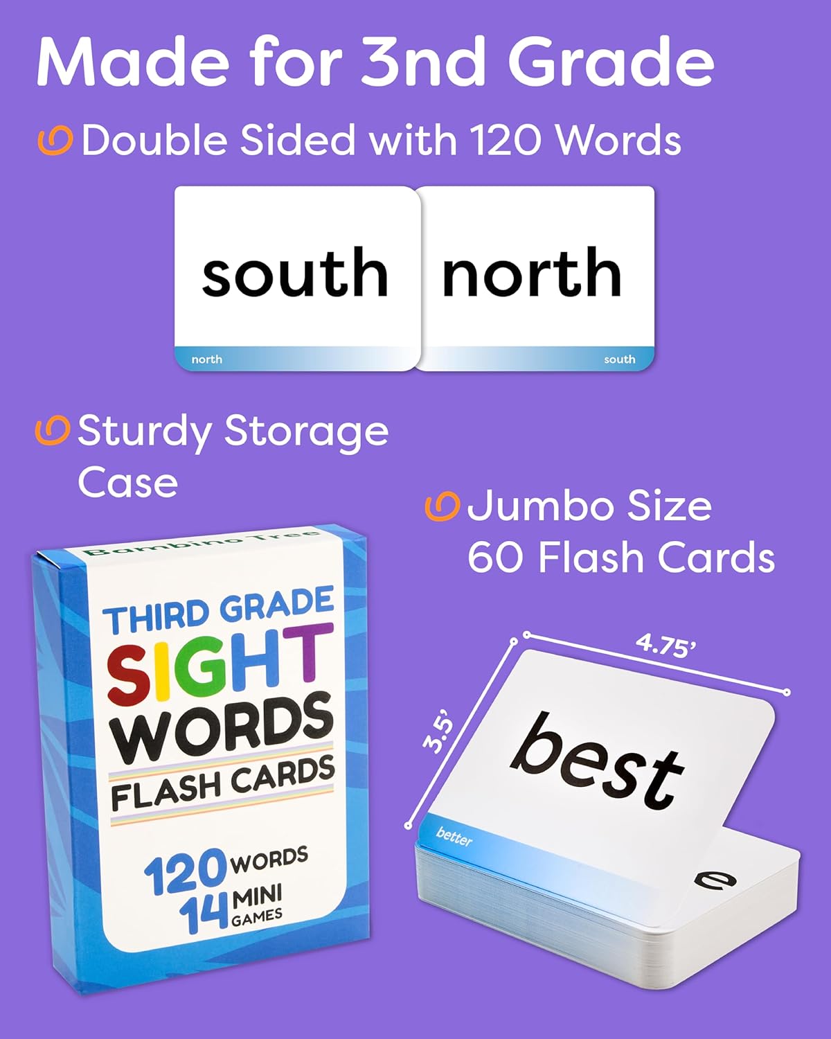 Sight Words Flash Cards 1st Grade - 120 High Frequency Words from Dolch's and Fry's Lists for 6-7 Years