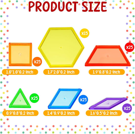 Bbiamsleep 140 Pcs Translucent Pattern Blocks Plastic Transparent Geometric Shape Blocks Light Table Manipulatives Accessories Sensory Bin Filler for Light Table Sorting Counting Spelling Training