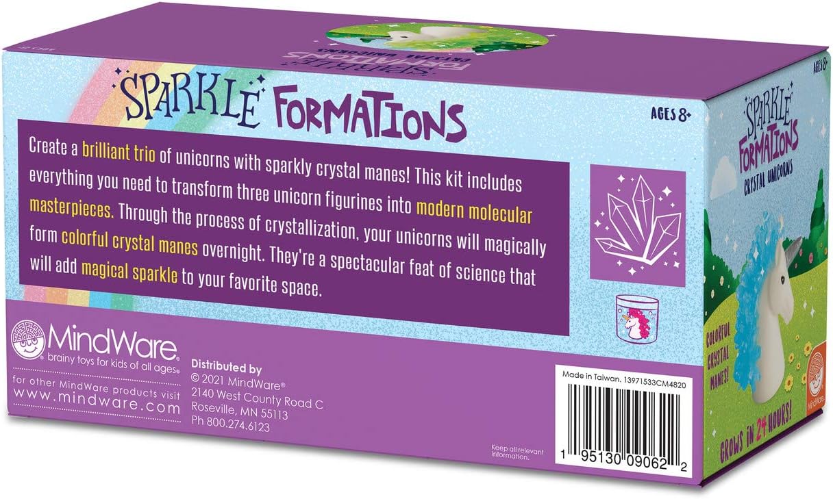 MindWare Crystal Growing Kit Unicorns – STEM Science Experiment for Kids, Grow Sparkling Crystals on Unicorn Figurines, Ages 8 and Up