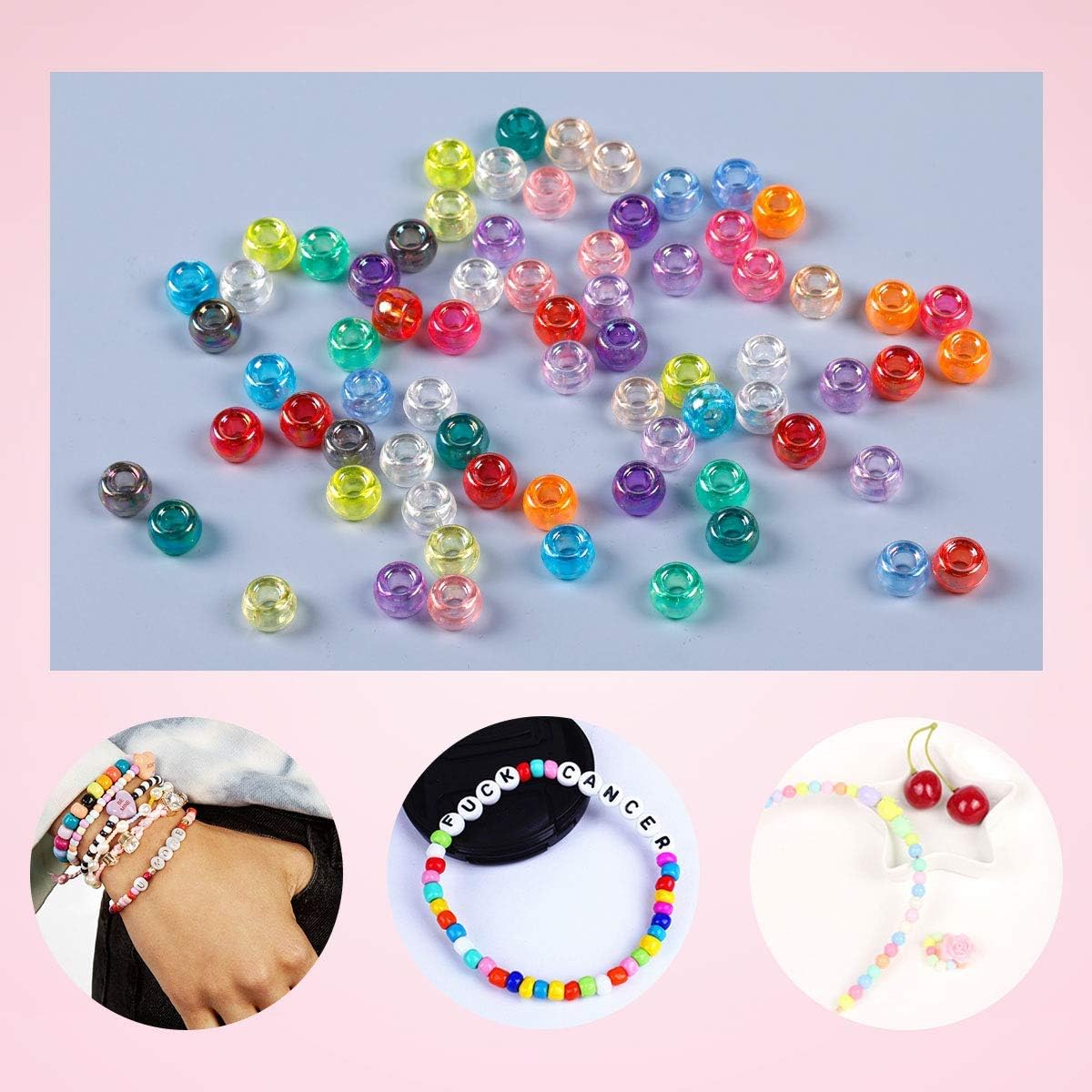 1720+pcs Pony Beads Kit 1830pcs 6 Style Letter Alphabet Beads Rainbow Plastic Pony Bead Bulk Multicolor Kandi Bead Elastic String DIY Crafts Jewelry Making Kit for Bracelets Necklaces