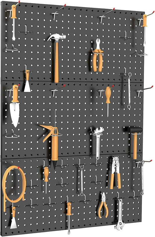 TORACK 3 PCS Metal Pegboard Panels(12x24 inch) for Wall Garage Tools Storage Pegboard for Workbench, Modular Peg Board Tool Organizer Board Kit(Pack of 3, Orange)