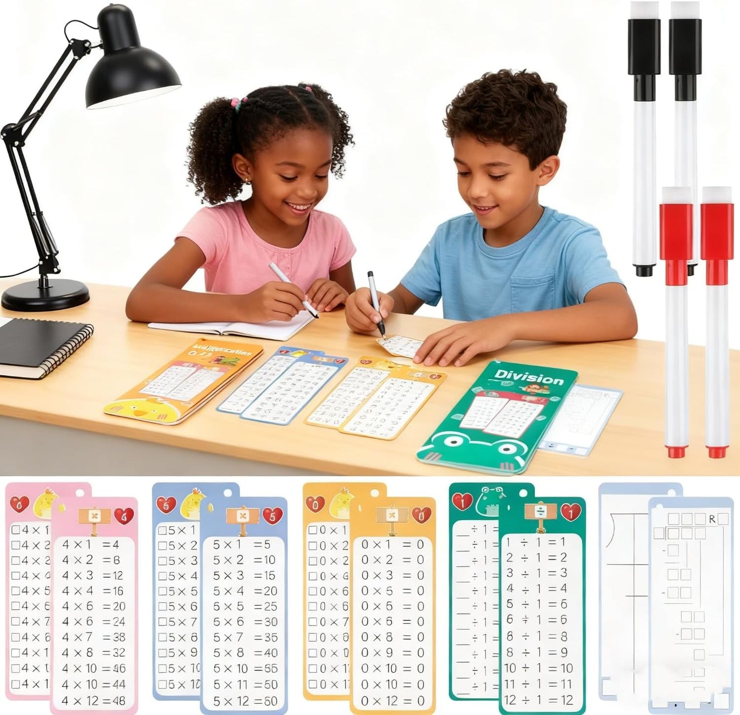 Multiplication and Division Flash Cards 30 Pcs, 0-12 Math Flash Cards with 4 Dry Erase Pens 2 Rings, Educational Time Table Flash Card for 1st-3rd Graders Multiplication Game