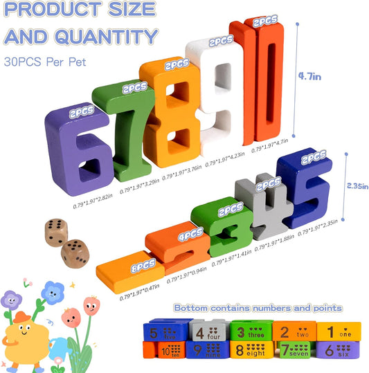 Large 30 Pcs Wooden Number Building Blokcs,Large Digit Blocks for Kids,Friends of 10 Blocks,Educational Tool Number Blocks for Kids 3+ Year Olds,Toys for Learning Math and Working on Balance