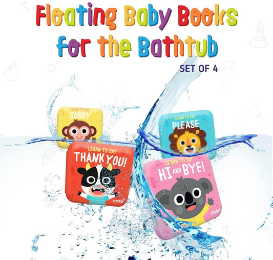 merka Baby Bath Books for Toddlers, 4 Pack Waterproof Bathtime Books, Bath Toys Floatable in Bathtub, Learn Take Turns, Clean Up, Listen, Quiet