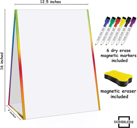 Scribbledo Table Top White Board Magnetic Easel for Kids Dry Erase Drawing Board Toddler Writing Tabletop Whiteboard with 6 Dry Erase Markers and 1 Eraser Included