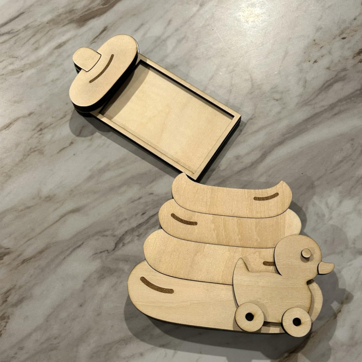 Baby Gift Card Holder with Wooden Stacking Rings Toy, Pull Duck Design, Handcrafted Basswood Keepsake for Baby Shower