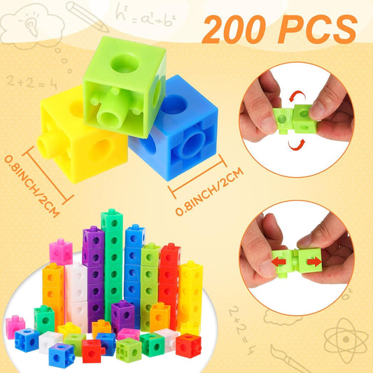 Jenaai 200 Pieces Linking Cubes for Math Counting Cubes, Plastic Counting Blocks, Colorful Math Manipulatives Classroom Learning Supplies for Preschool Activities Boy Girl(Simple Style)