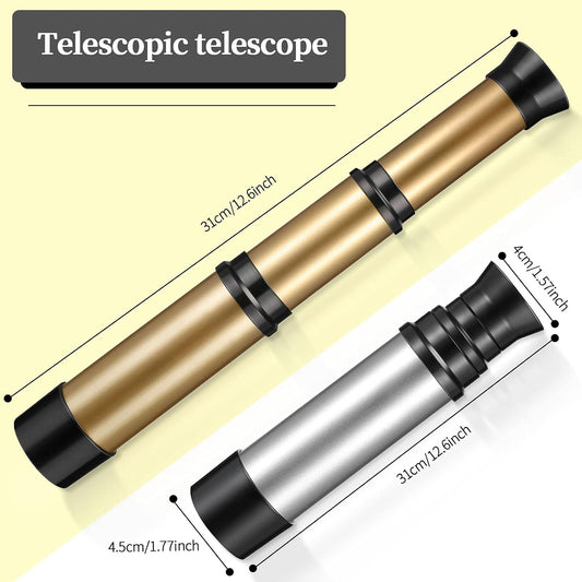 Xuhal 2 Pieces Pirate Telescope Spyglass Pirate Telescope Toys Kids Vintage Mini Toy for Party Favor Supplies Halloween Decoration, Silver and Gold