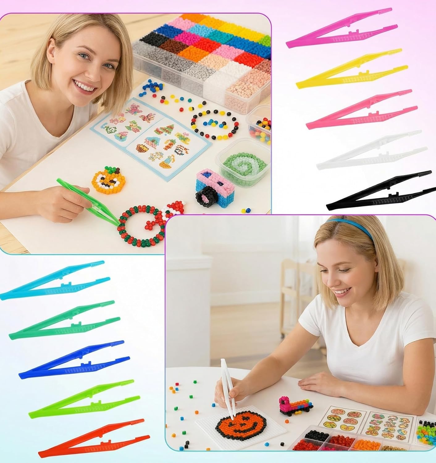 ValueBargain 10 Pcs Plastic Tweezers, Beads Tweezers for Crafts Fine Motor Skills Development, Ideal for Beading Projects & DIY Crafts, One of Each of The Ten Colors