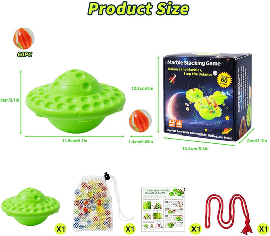Marble Balance Game for Kids & Adults,60 Colorful Marbles with Storage,Fun Family Party Game for 1-4 Players,Improves Hand-Eye Coordination,Great Gift for Birthdays & Holidays