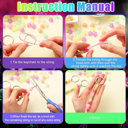 Landical 564 Pcs DIY Bead Keychain Kit Key Chain Making Craft Adjustable Letter Beads String Mama Sport Gift Alphabet Jewelry Accessories Holiday Party Favor for Adult(Heart, Dream Color)