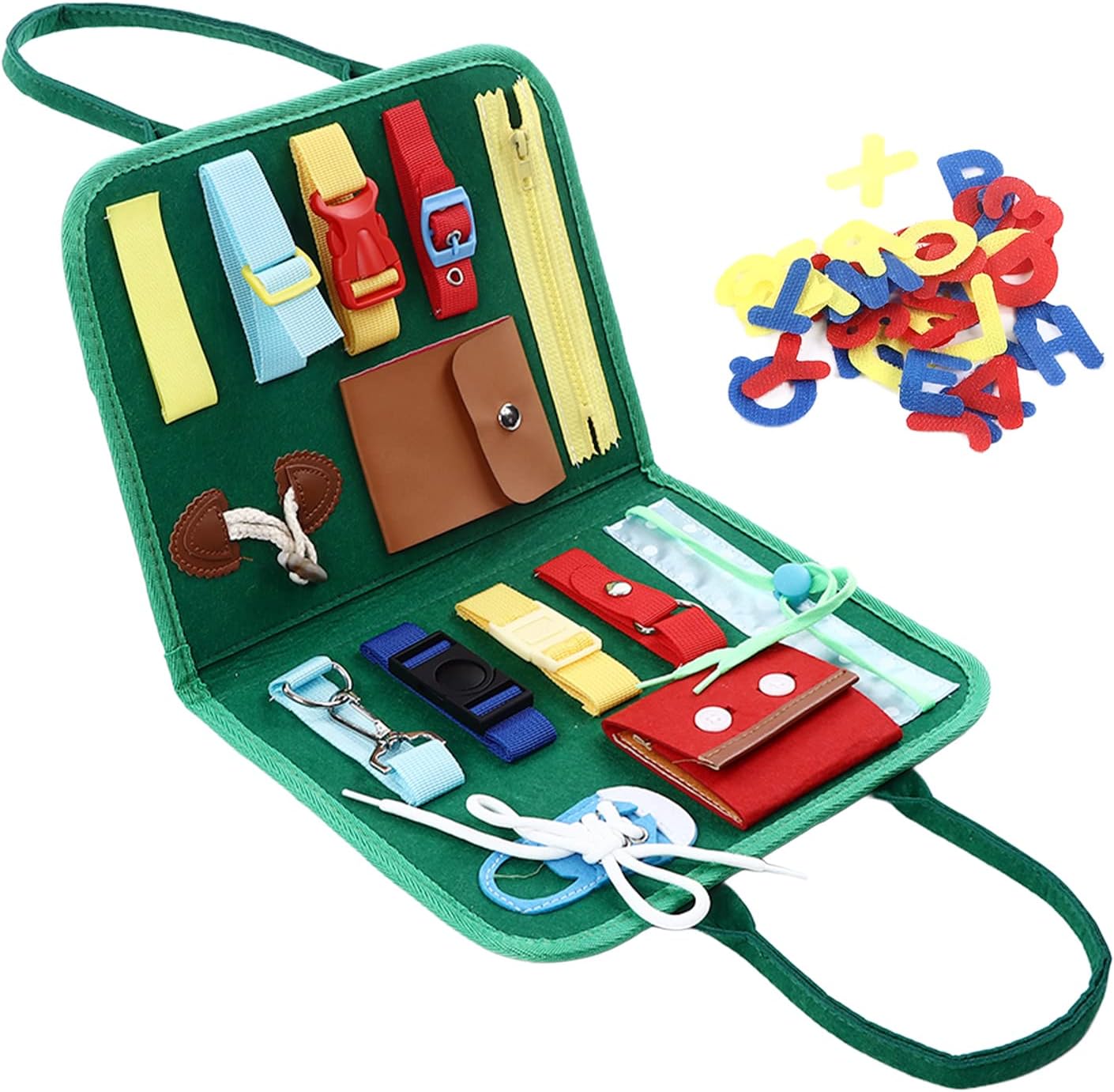 Educational Buckle Board Toy, Kids Dress Learning Toys, Sensory Board with Felt Tie Shoes and Buckles for Toddlers Fine Motor Skills Development