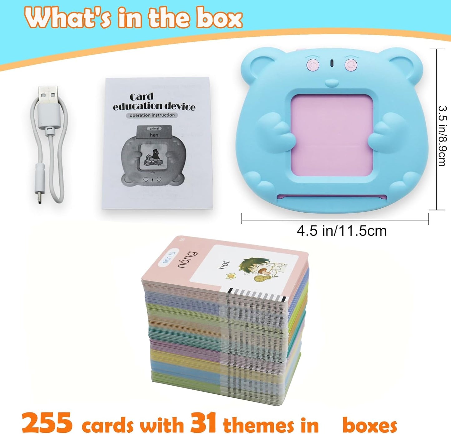 Spanish & English 510 Words Alphabet Bilingual Talking Flash Cards for 3-8 Years Toddlers, Pocket Speech Buddy Therapy Autism Toys, Educational Learning Interactive Toy for Boys Girls Kids Gifts Blue