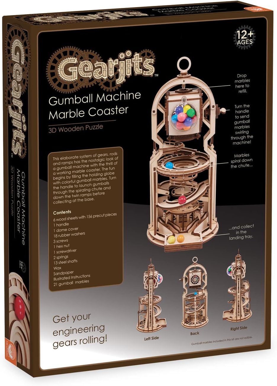 MindWare Gearjits: Gumball Machine Marble Coaster – Wooden 3D Building Puzzle for Teens & Adults – DIY STEM Building Toys for Kids – Fun for Adults Too – Ages 12 and Up