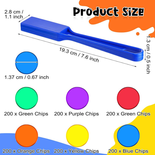 Yunsailing 1212 Pcs Magnetic Bingo Wand with Chips 6 Colors Metal Chip Magnet Wand for Classroom Large Group Game Family Game Night Kid Sensory Bin Counting and Sorting Science Educational Activities