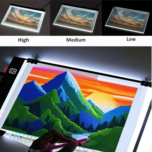 A3 LED Light Pad for Diamond Art, Sketching, Painting - Adjustable Brightness, Sketching, Tracing - USB Powered Complete Art Light Board Kit with Pad Stands and Clips