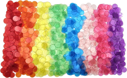 SUTIMSHE 1000 Pcs of 3/4 inch Transparent 8 Color Bingo Counting Chips Plastic Markers for Bingo Games, Math Counters,Classroom,Fun Family Game Night, Large Group Games