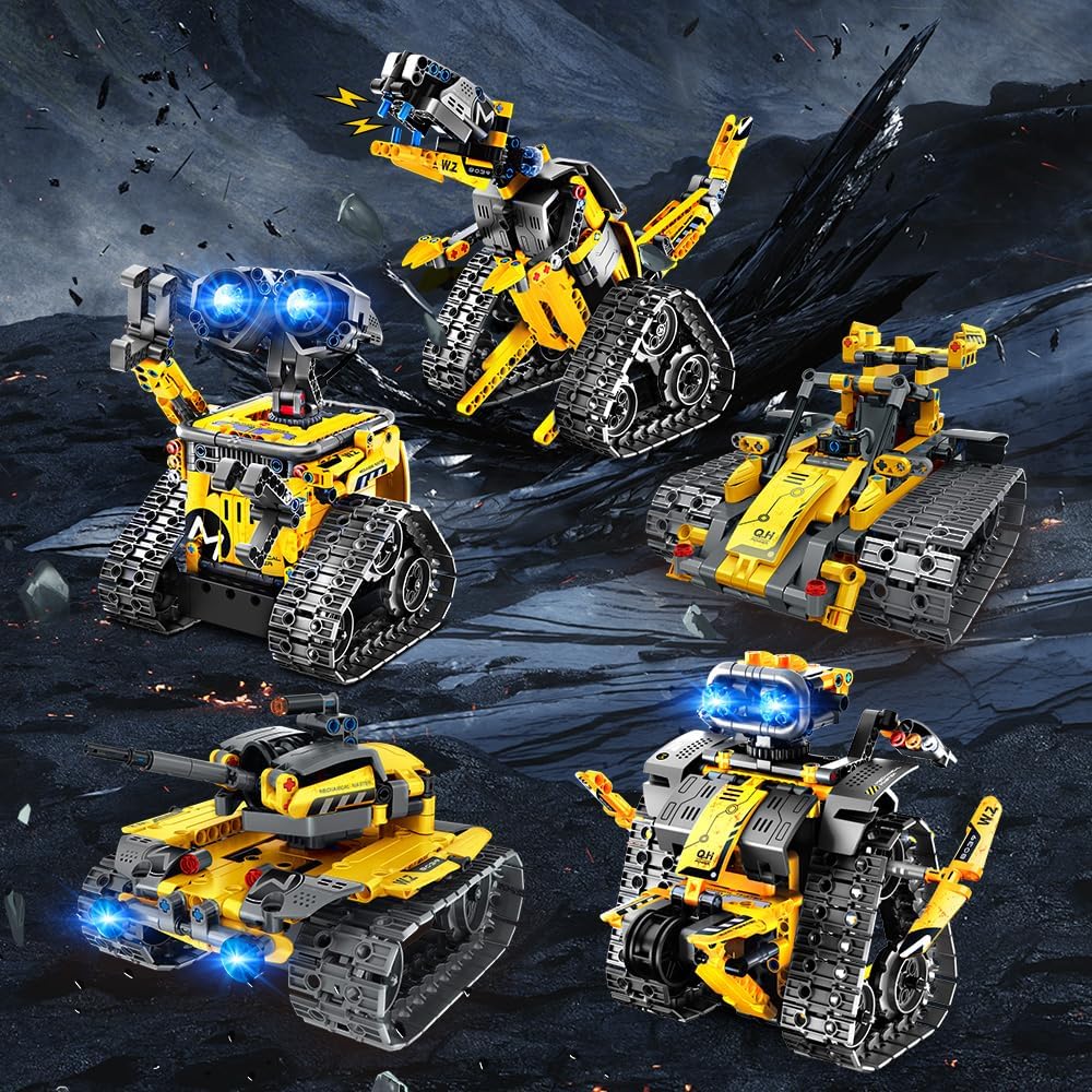 INSOON Robot Toys for Kids Building Set, 520 PCS App & Remote Control Robotics Kit, 5-in-1 RC Wall Robot Engineer Dinosaur Building Block Toy Gift for Kids 6 7 8 9 10 11 12+ Years Old Boys Girls