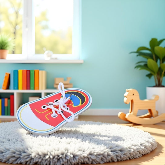 Red Wooden Shoe Tying Practice, Learn to Tie Your Own Shoes Threading Lacing Shoes Training Early Learning Kits, Threading Lacing Training Board Early Learning, Education Decorative Accessories
