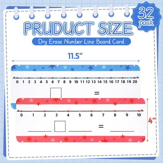 32 Pack Dry Erase Number Line Board Card Lapboard Double Sided Writable and Erasable Board Card Featuring 0-10 Number Line On One Side 0-20 On The Other for Kids Students Math Manipulatives (11.5”x4”)