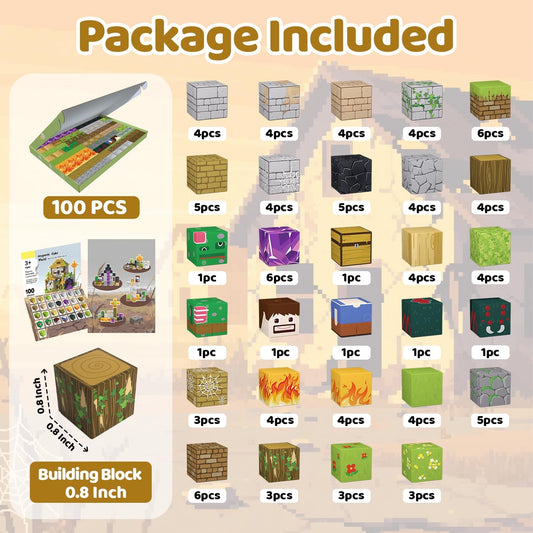 Magnetic Blocks Toys for Kids, 100 PCS Building Blocks Cubes, Stacking Magnetic Tiles Toys for Kids Toddlers Boys Girls Ages 3 4 5 6 7 8-12 Birthday Gifts Party Supplies (Underworld)