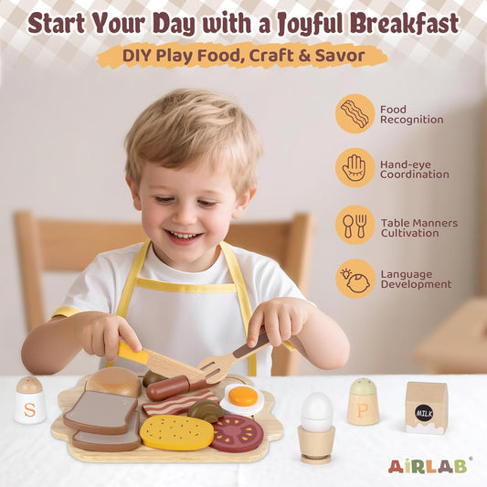 Wooden Play Food for Toddlers Pretend Play Sets 3-5 Year Old Food Toy Kitchen Accessories Birthday Gift for 3 Year Old Girl Boy 2-4 Age 4 5 6 Wood Educational Toys
