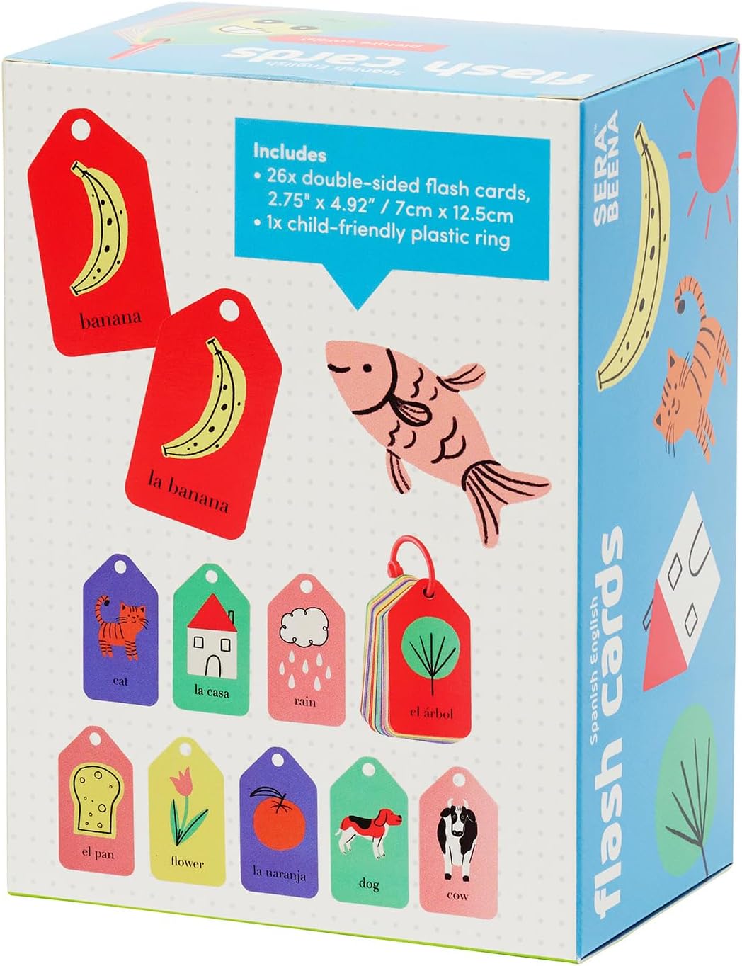 Spanish English Flash Cards - Bilingual Toddler First Words Flashcards – 26 Educational, Colorful, Double-Sided Vocabulary Cards – Sight Words for Toddler Games, ESL Kids & Preschoolers