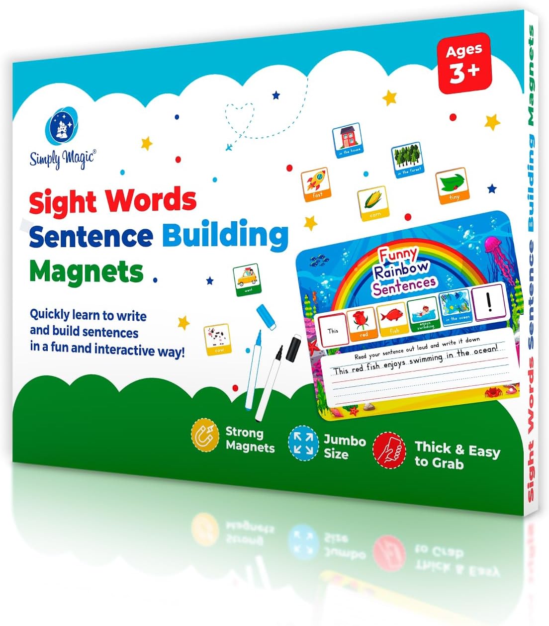 104 PCS Sentence Building for Kids, Sentence Building Magnets Kit, Learn to Read, Speech Speak Spell Games, Kids Vocabulary Builder, Sentence Building Games, Sight Word Magnets Games - Simply Magic