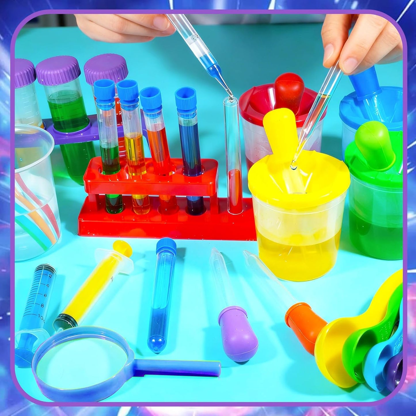 Bbiamsleep 37 Pcs Science Kits for Kids, Beakers and Test Tubes Droppers Set, Kids Science Experiment Kit Include Magnifying Glass Plastic Test Tubes for Christmas Birthday Party Gift, 3+ Years Old