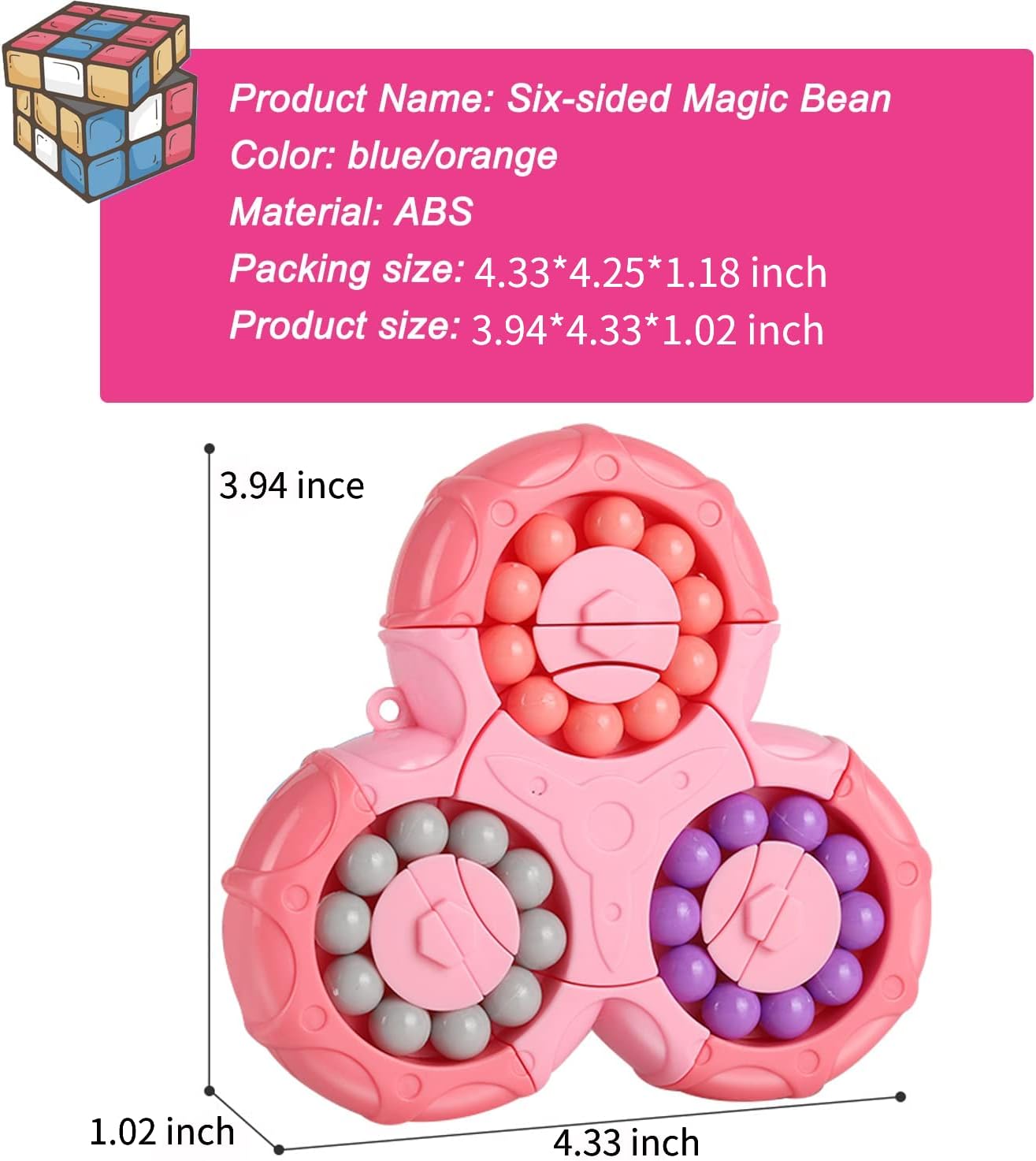 SUOXU Magic Bean Rotating Brain Teaser Finger Puzzle Toy,Boys Girl Handheld Spinner Stress Anxiety Relief Ball Game Sensory Toys, Gift for Kids Ages 3Above Easter Christmas Birthday New Year (Blue)