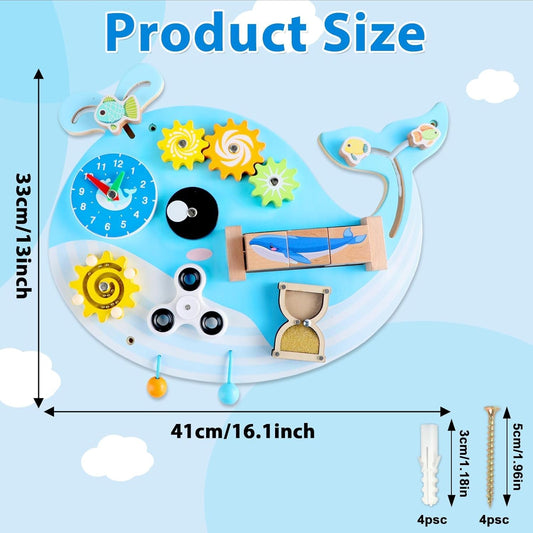 Whale Activity Wall Busy Board Panels, Montessori Sensory Wall Panel for Kids, Toddler Learning Activity Center, Interactive Educational Toys for Playroom Daycare Nursery Classroom Birthday Gifts
