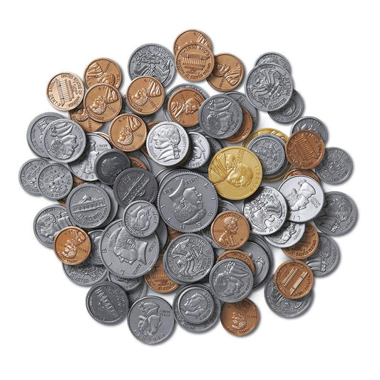 hand2mind Fake Money Coin Assorted Set, Detailed Fake Coins, Prop Money, Toy Money, Play Money for Kids, Realistic Money, Pretend Money for Kids Learning, Play Money Set, Plastic Coins (Set of 96)