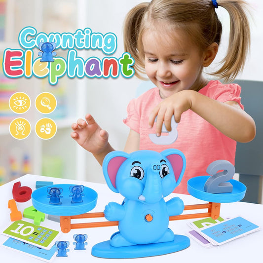 Elephant Balance Game Toy, STEM Educational Math Number Balance Game, Learning Counting Number Toy with Little Elephants, Numbers, Suitable for Toddlers Boys Girls 3 Years and up(Blue)
