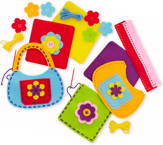 Serabeena Sewing Kit for Kids - Sew Your Own Felt Bags with Handles | Beginner Craft Kit Ages 6-8 | 6 Screen-Free No-Mess DIY Sewing Projects & Accessories