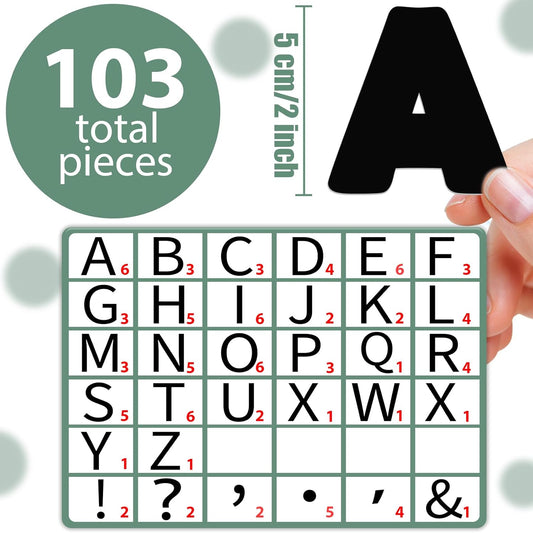 Qyeahkj 103 Pcs Black Magnetic Letters 2’’ Black Classic Magnetic Letters for Whiteboard Fridge Magnetics Alphabet Letter Kit for Tool for Home