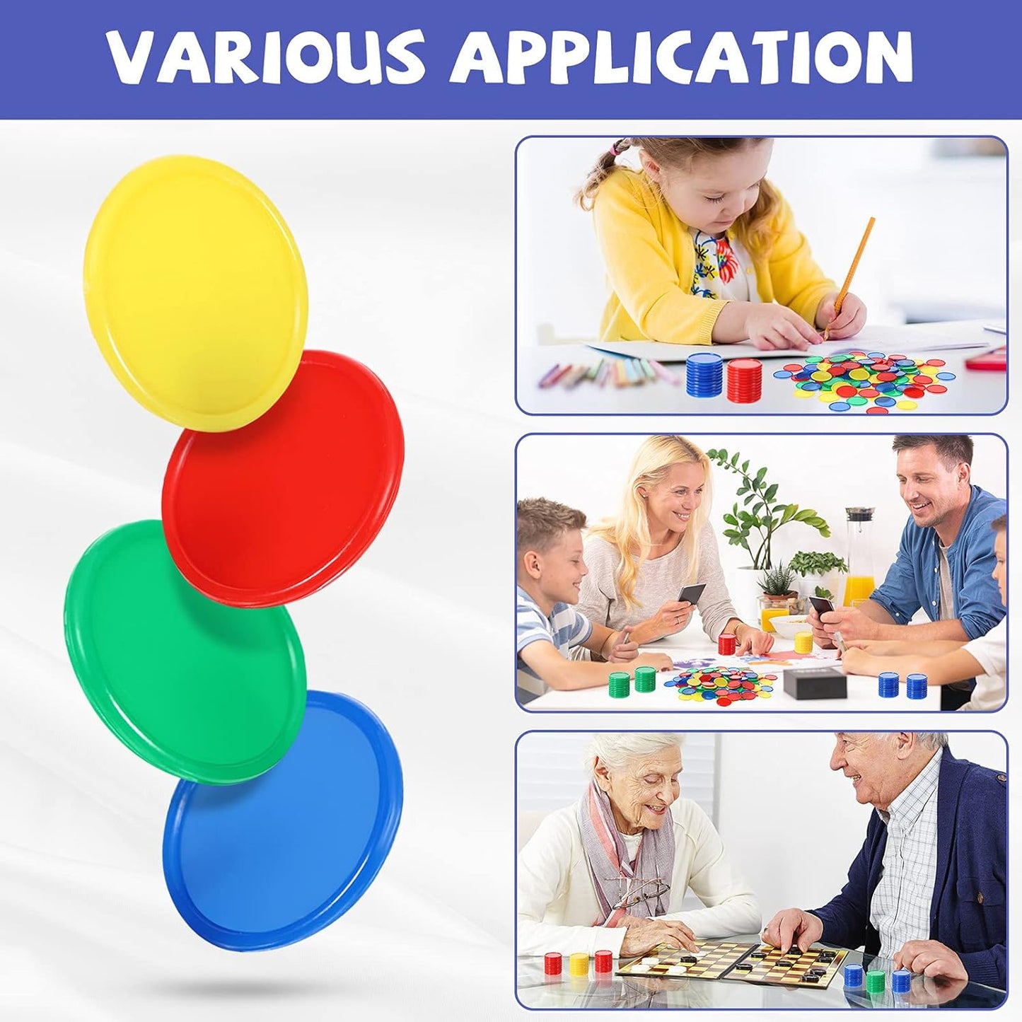 Skylety 400 Pieces Plastic Poker Chips 4 Colors 1 Inch Small Learning Counters Blank Chips Card for Game Play Counting Learning Math Reward(Red, Blue, Green, Yellow)
