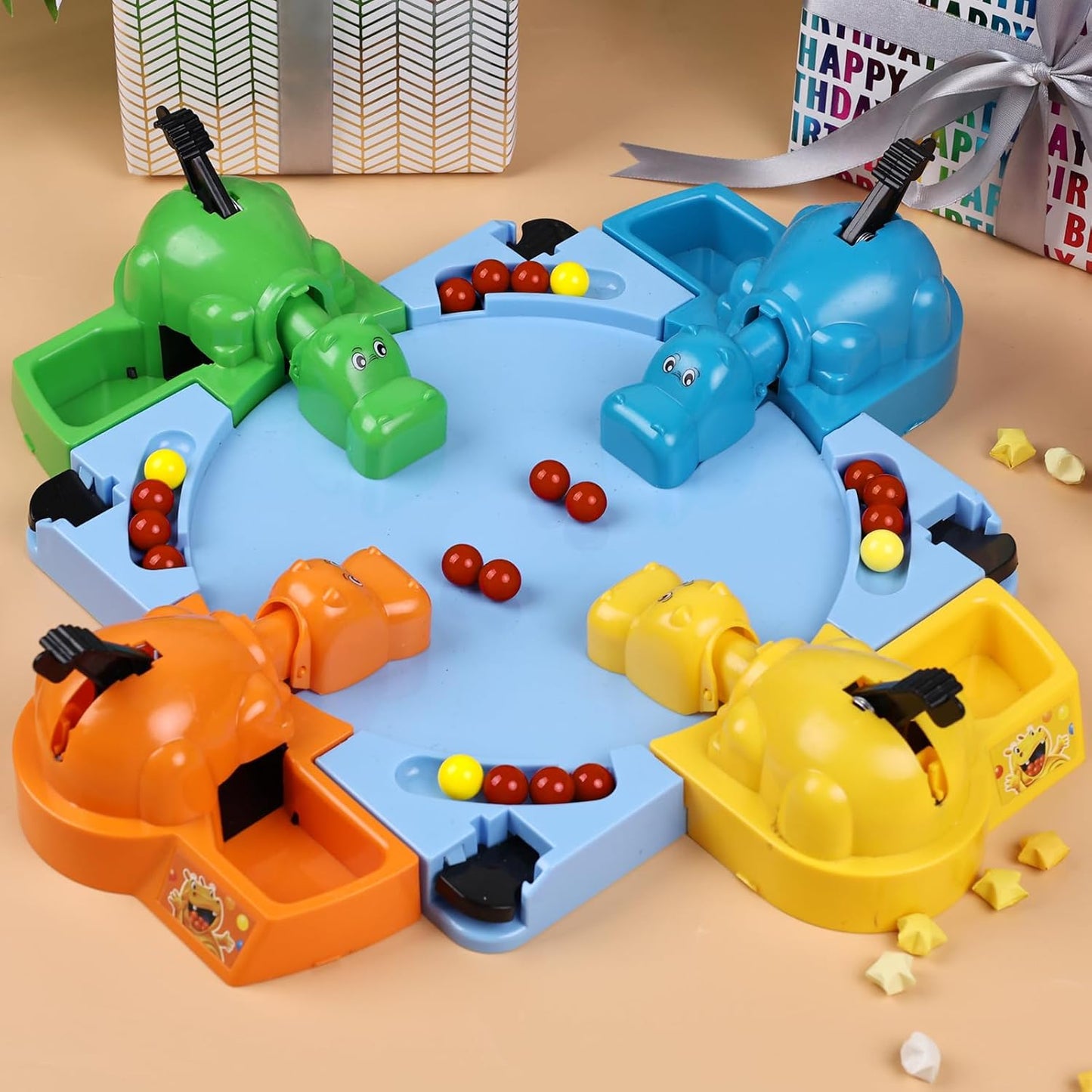 LovesTown Hungry Hippos Marbles Game, 24PCS Replacement Includes 20 Red Balls with 4 Extra Yellow for Kids Board Games, Marble Run Toys, Chinese Checkers