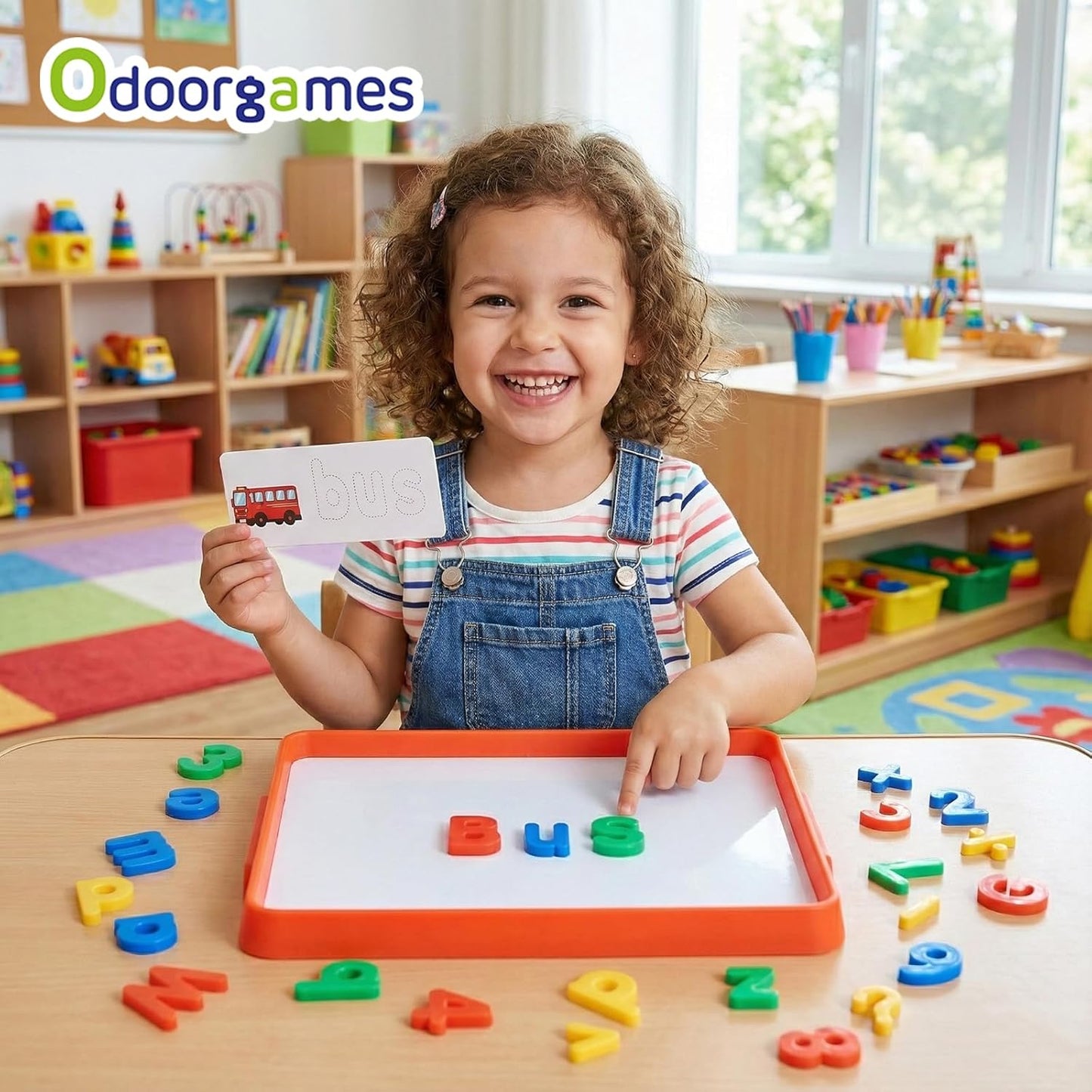 Magnetic Tray with 95 Magnetic Letters & 36 Alphabet Flash Cards – Kids Dry Erase Board, Magnetic Board for Kids & Classroom Learning Tool (Cyan)