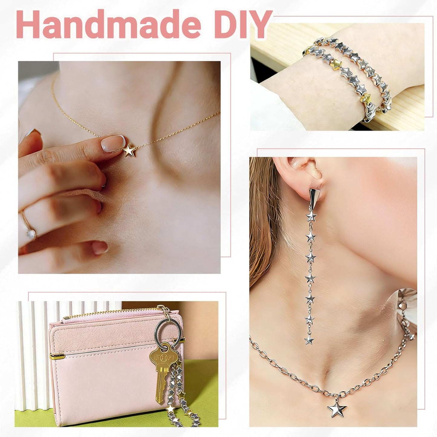 400 Pcs Star Beads 6mm Gold Star Beads Metal Stars Beads for Crafts DIY Stars Charms for Jewelry Bracelet Necklace Key Chains and Other Handicrafts Making(Gold/Silver/KC Gold/Rose Gold)
