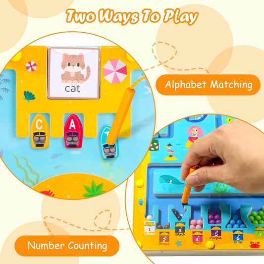 Magnetic Color and Number Maze, 2 in 1 Magnetic Board for Kids, Wooden Magnetic Alphabet Maze Board Learning Counting, Fine Motor Skills Montessori Toys Gift for Boys and Girls 3 4 5 Year Old