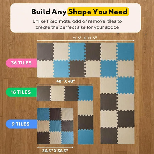 MioTetto Baby Play Mat, Soft Foam Floor Tiles for Kids. Adjustable Interlocking Foam Tiles, Fits with 50x50 Playpen Baby mat for Crawling & Development, Safe & Non-Toxic Playmat for Babies 6-12 Months